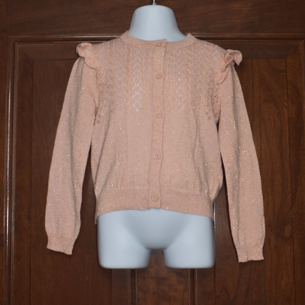 Little Girls Cardigan Sweater Pink  Size 3T Shimmer Ruffled